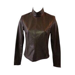 BABATON Billboard Mock Neck Long Sleeve Size 0 Brown Vegan Leather Aritzia NWOT